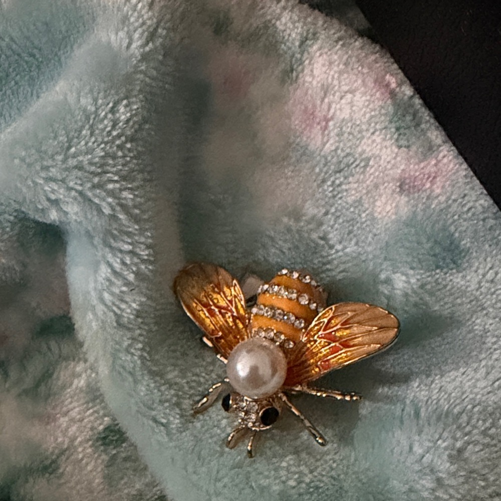 Gold and Silver Bee Brooch with Pearl Accent
